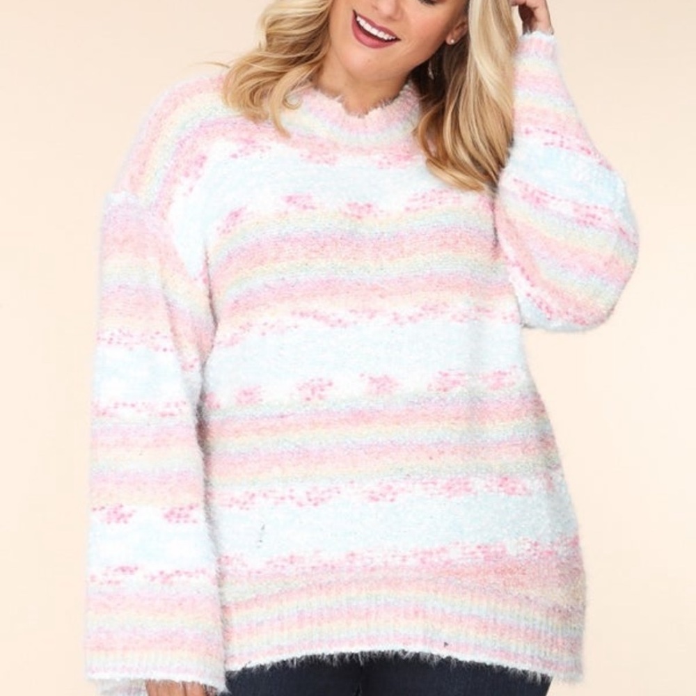 Cotton Candy Fuzzy Mock Neck Long Sleeved Pull Over Sweater NWT SZ 1X/2X